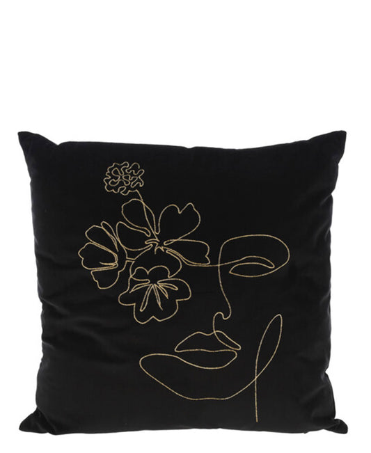 Urban Decor 45cm Velvet Cushion - Black With Floral Print
