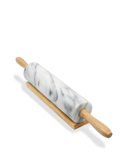 Hillhouse Marble Rolling Pin with Wooden Handles - White & Grey
