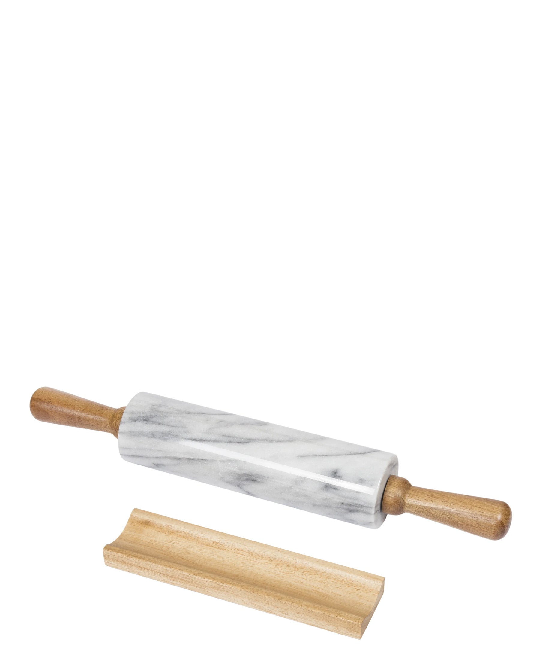 Hillhouse Marble Rolling Pin with Wooden Handles - White & Grey
