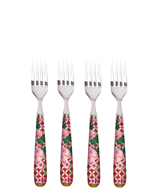 Maxwell & Williams Teas & C's Silk Road Cake Fork Set of 4 Cherry Red Gift Boxed