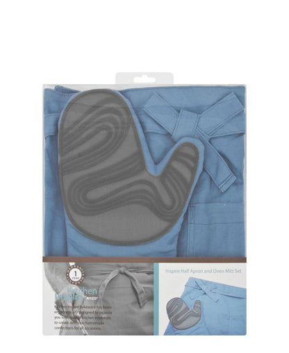 Kitchen Inspire Half Apron & Oven Mitt - Blue