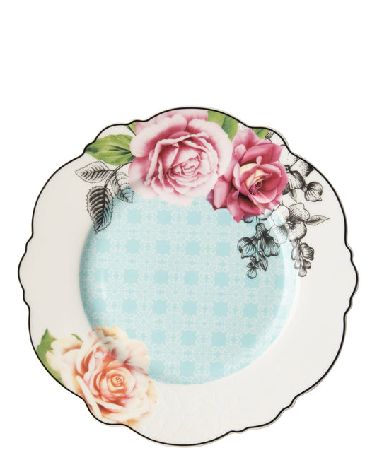 Jenna Clifford Wavy Rose Dinner Plate 27.7cm - White & Blue