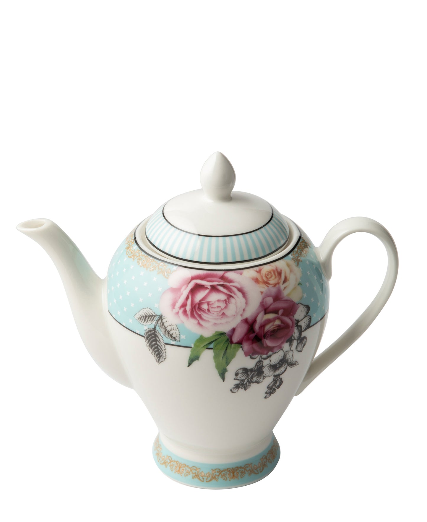 Jenna Clifford Wavy Rose 900ml Tea Pot - White & Blue