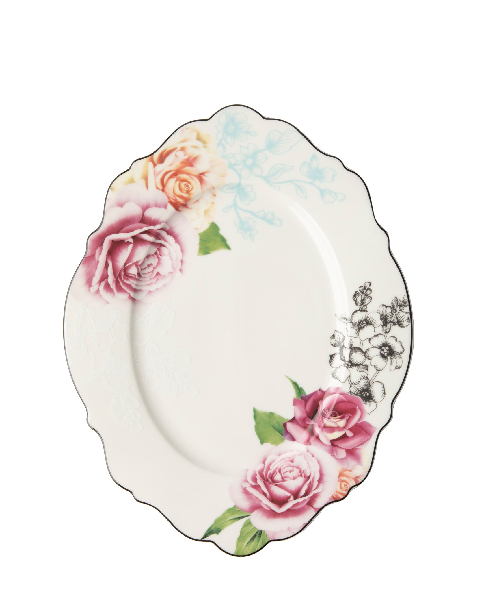 Jenna Clifford Wavy Rose Oval Platter 35cm - White