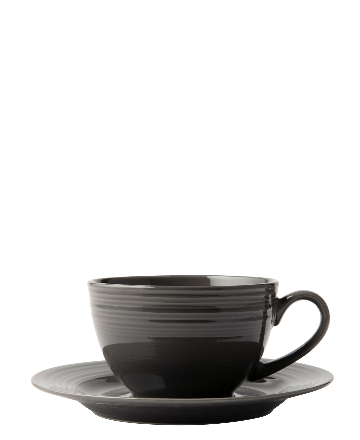 Jenna Clifford Embossed Lines 200ml Cup & Saucer - Dark Grey