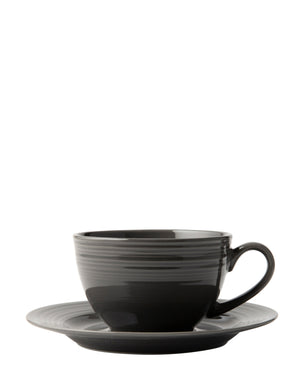 Jenna Clifford Embossed Lines 200ml Cup & Saucer - Dark Grey