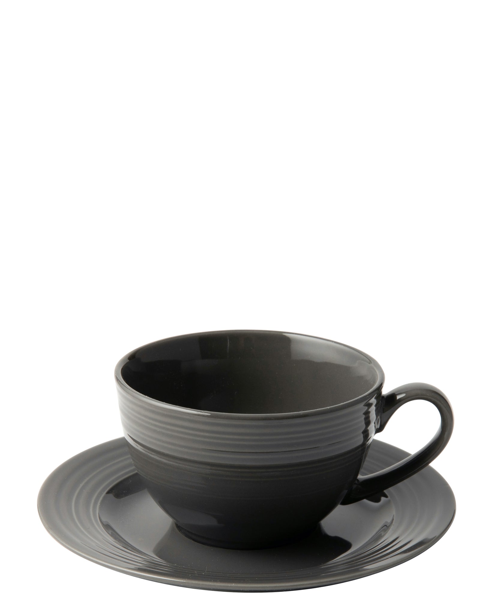 Jenna Clifford Embossed Lines 200ml Cup & Saucer - Dark Grey