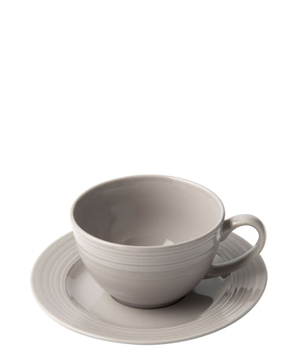 Jenna Clifford Embossed Lines 200ml Cup & Saucer - Light Grey