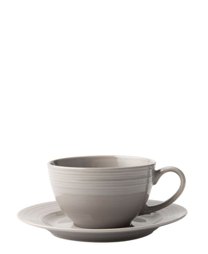 Jenna Clifford Embossed Lines 200ml Cup & Saucer - Light Grey