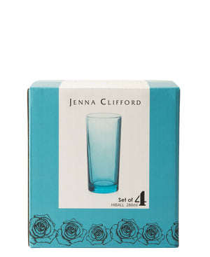 Jenna Clifford 4 Piece Hi Ball Glass 280ml - Light Blue