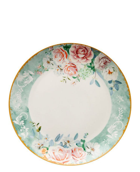 Jenna Clifford Green Floral 4 Piece Dinner Plate Set - White & Green