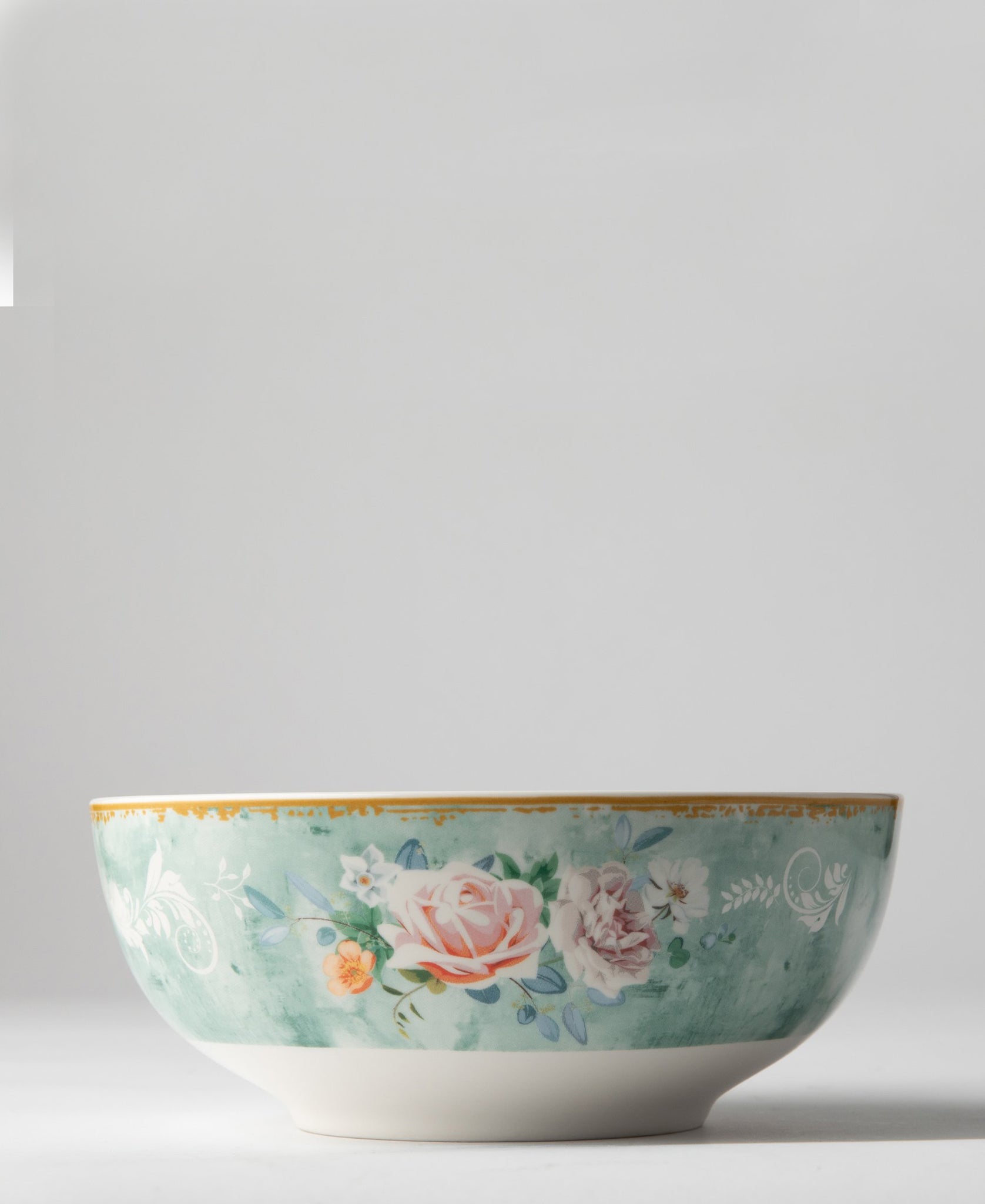 Jenna Clifford Green Floral 4 Piece Cereal Bowl Set - White