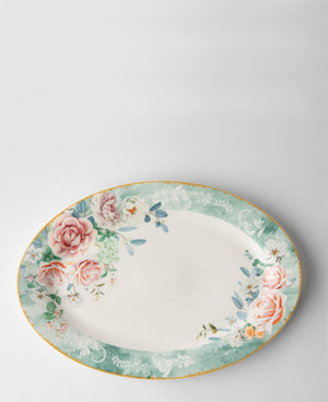Jenna Clifford Green Floral 36cm Oval Platter - White