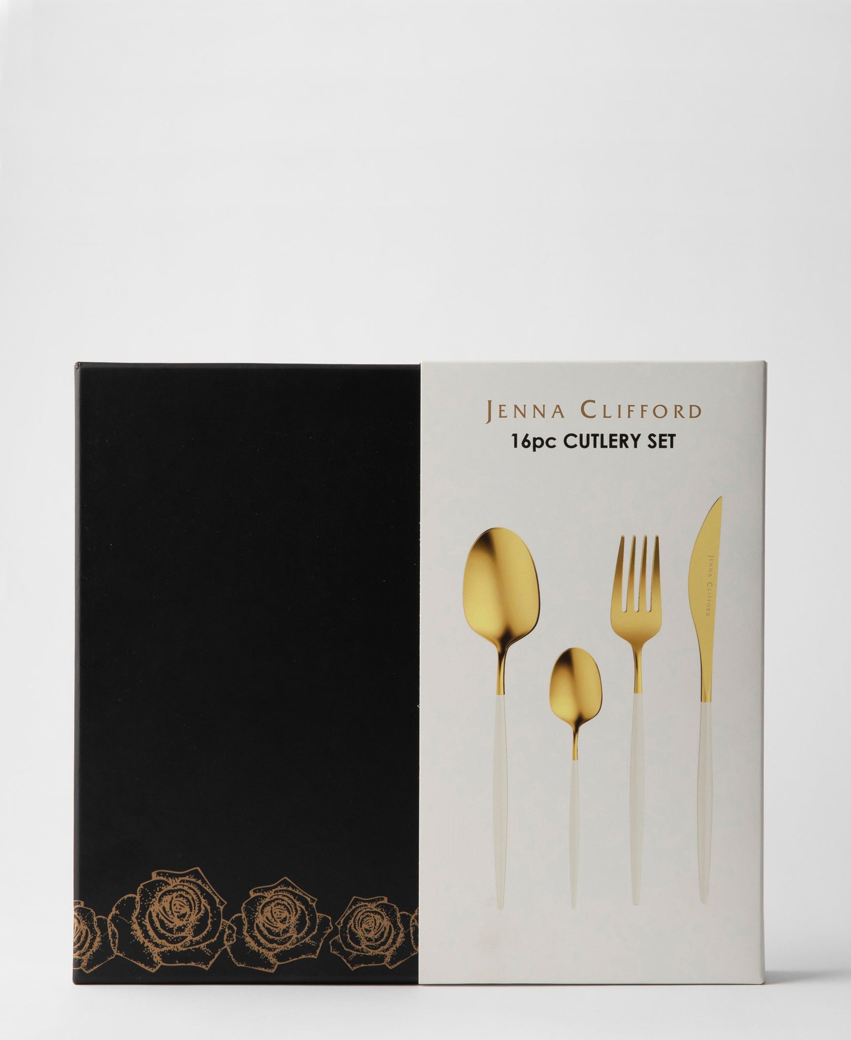 Jenna Clifford Satin 16 Piece Cutlery Set - White & Gold