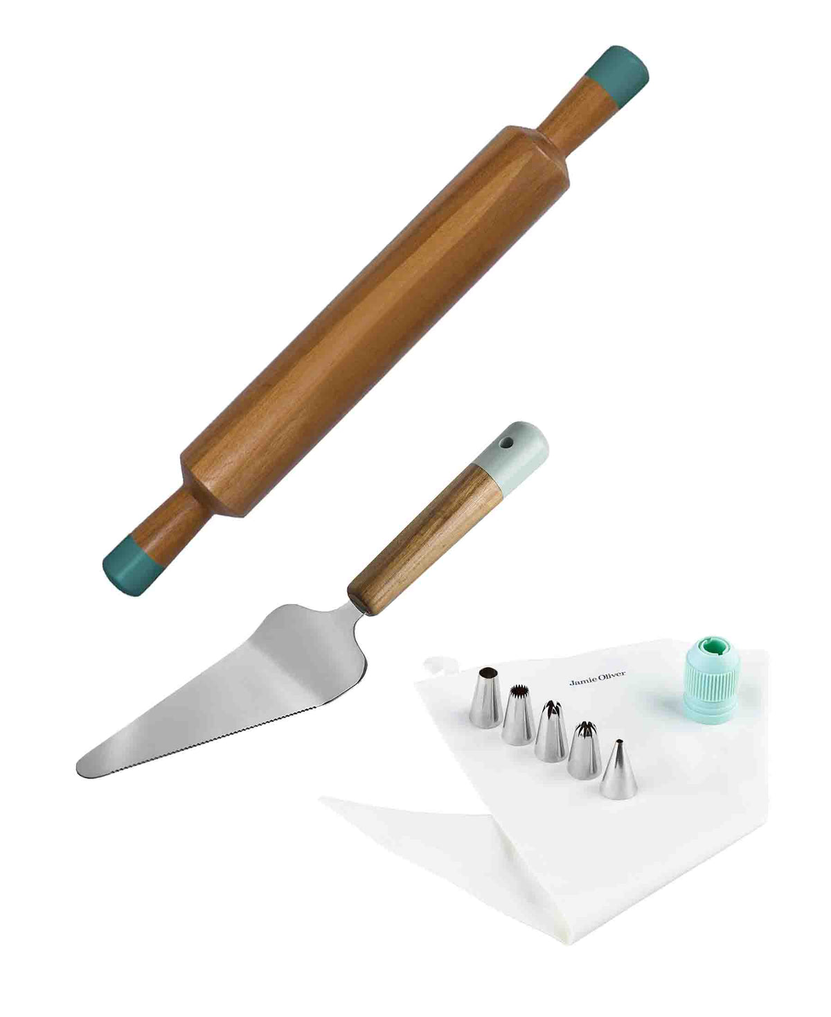 Jamie Oliver 3 Piece Rolling Pin, Cake Server & Piping Bag Combo The Culinarium
