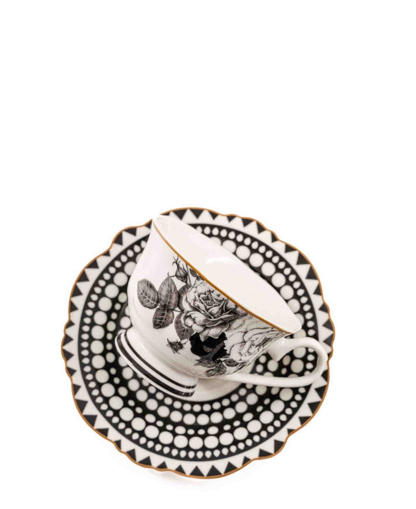 Jenna Clifford Black Rose Cup & Saucer - Black & White