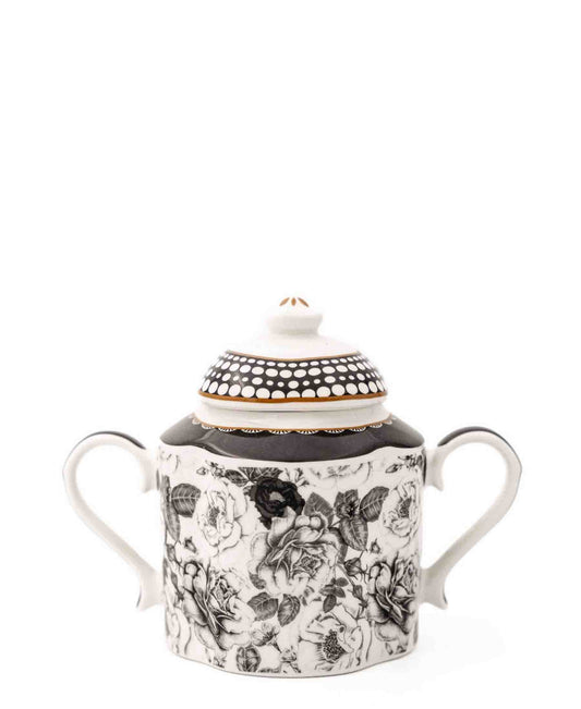 Jenna Clifford Black Rose Sugar Pot - White