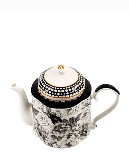 Jenna Clifford Black Rose Tea Pot - Black & White