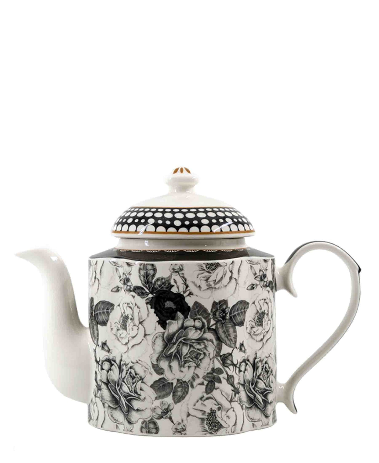 Jenna Clifford Black Rose Tea Pot - Black & White