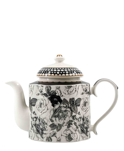 Jenna Clifford Black Rose Tea Pot - Black & White