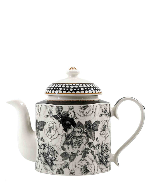 Jenna Clifford Black Rose Tea Pot - Black & White