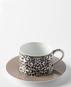 Jenna Clifford Leopard Cup & Saucer - White & Brown