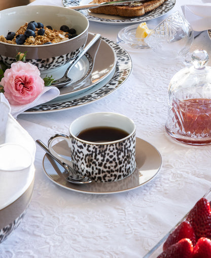 Jenna Clifford Leopard Cup & Saucer - White & Brown