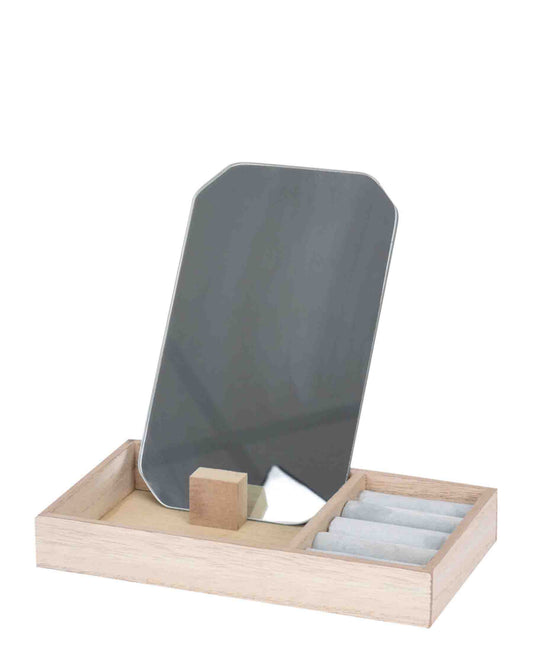HCS Collection Jewellery Box With Standing Mirror - Oak & Grey