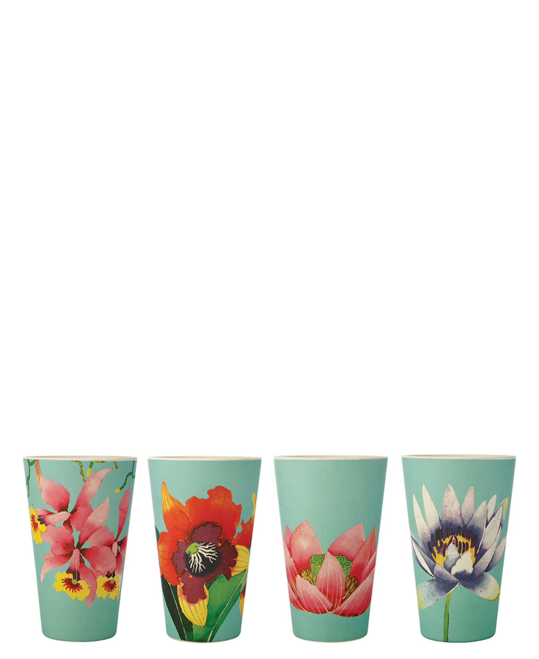 Maxwell & Williams Balinese Garden Bamboo Tumbler 360ML 4 Piece - Blue With Floral Print