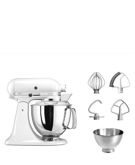 KitchenAid 4.8L Stand Mixer - White Plus Free 3 Piece Mixing Bowl Set