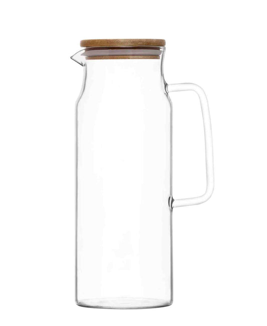 LAV 1.6 Litre Glass Jug With Wooden Lid - Clear