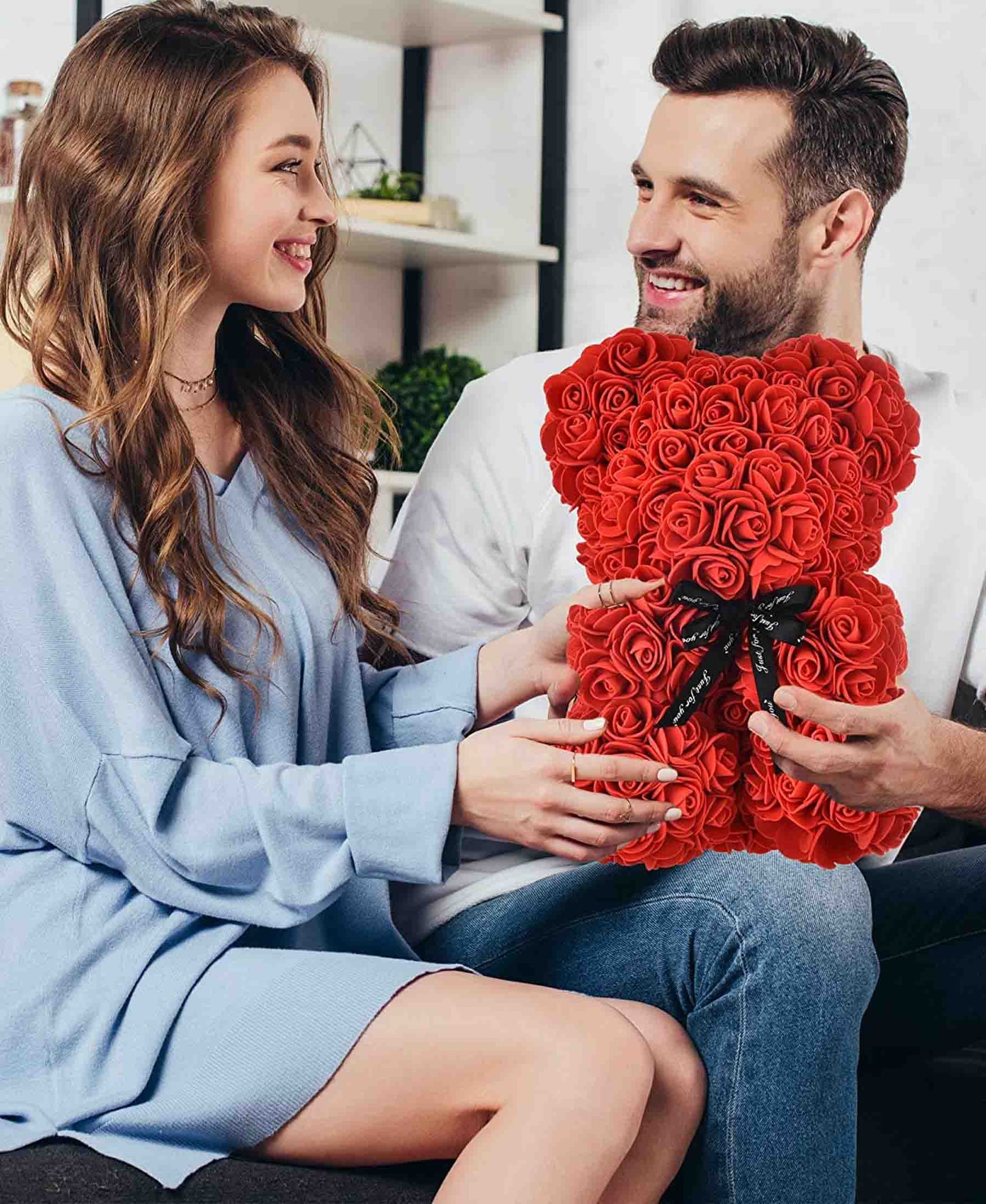 Lovers Design Floral Teddy Bear - Red