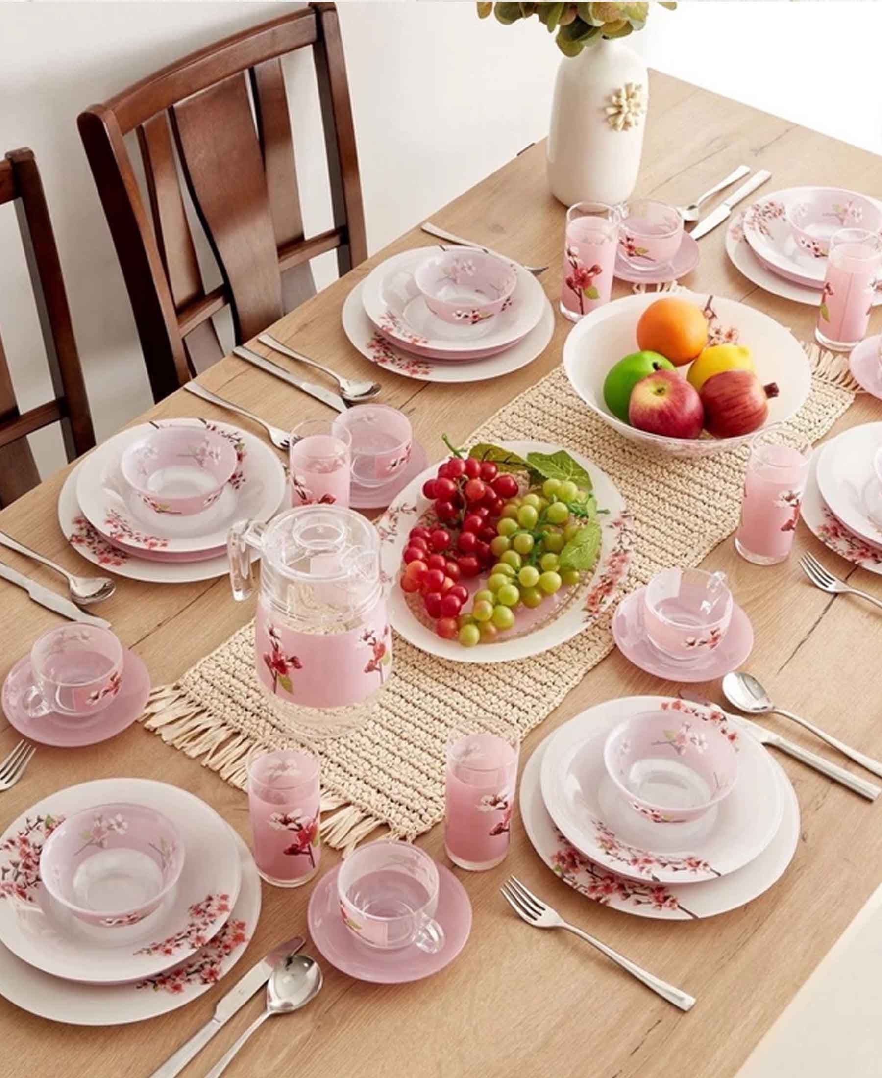 Luminarc Rose Garden Dinner Set 46 Piece Pink The Culinarium