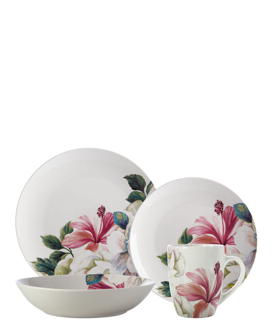 Maxwell & Williams Magnolia 16-Piece Porcelain Dinner Set - White With Floral Print