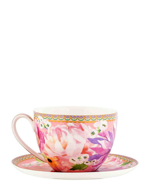 Maxwell & Williams T's & C's Dahlia Daze Breakfast Cup & Saucer 400ML - Pink