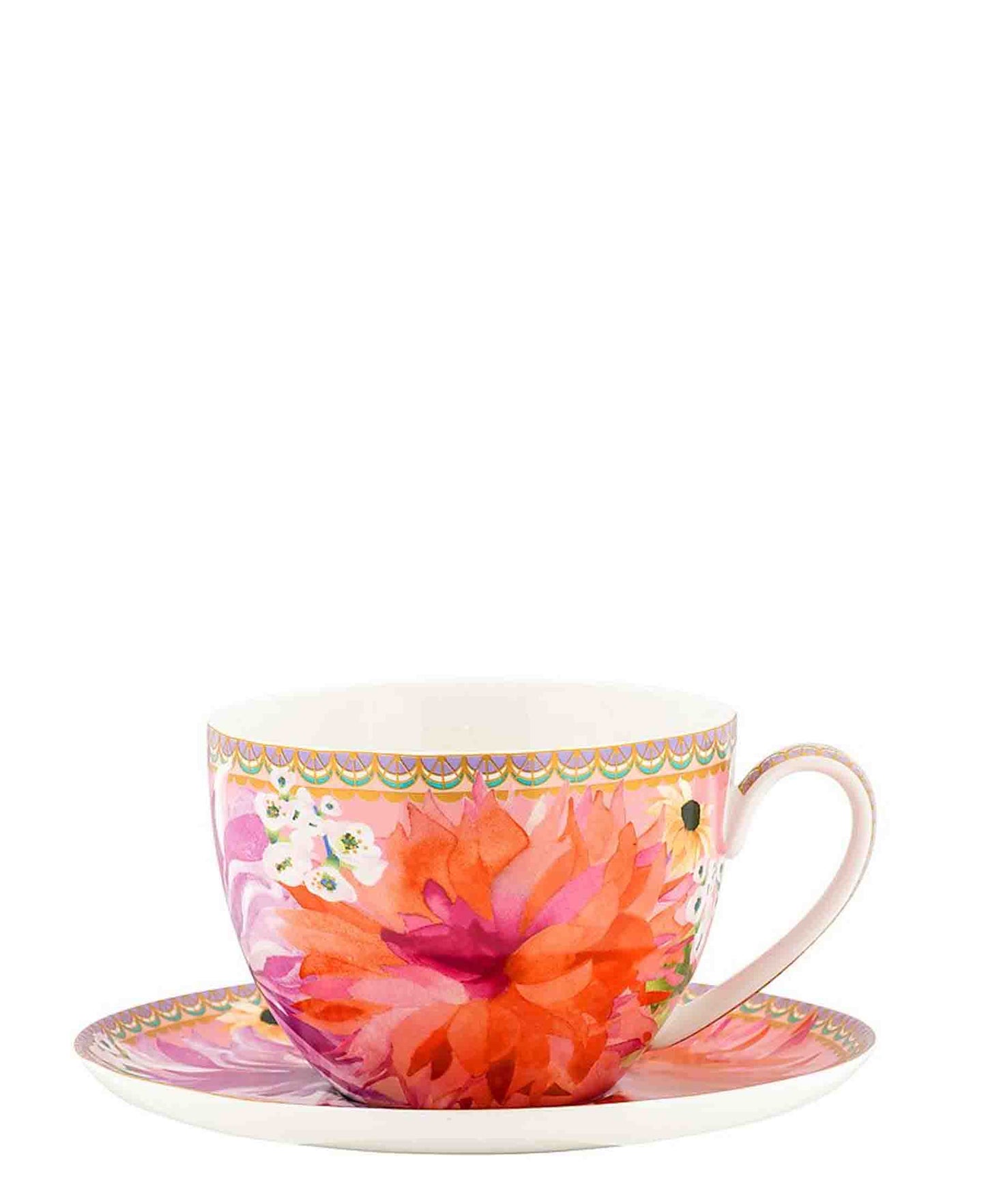 Maxwell & Williams T's & C's Dahlia Daze Breakfast Cup & Saucer 400ML - Pink