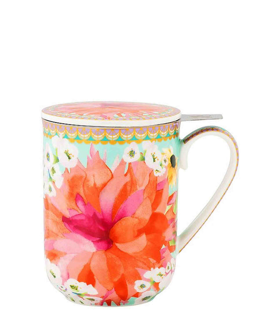 Maxwell & Williams Teas & C's Dahlia Daze Lidded Mug With Infuser 340ML Sky Gift Boxed