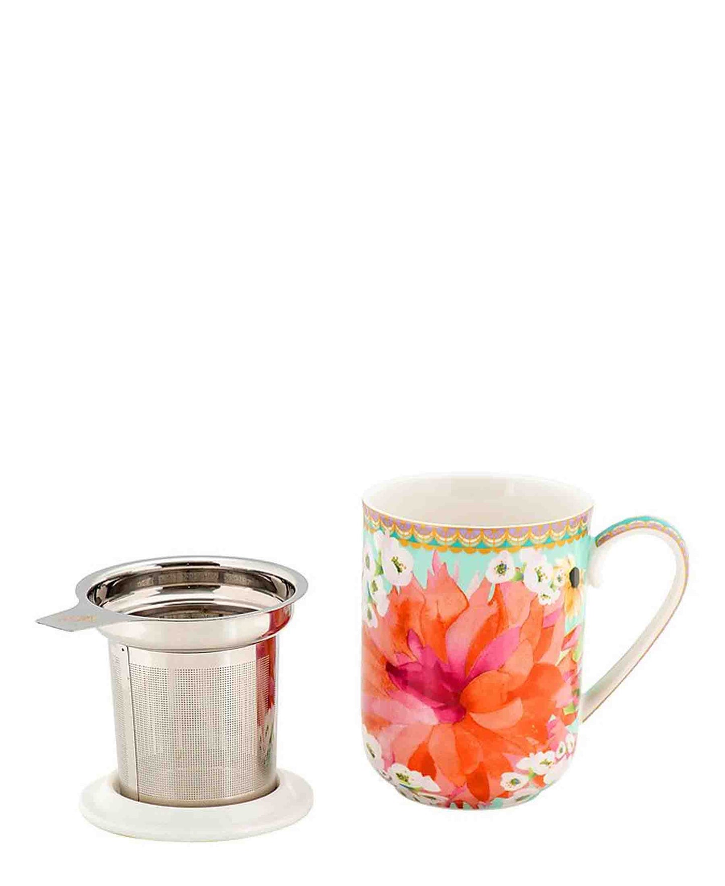 Maxwell & Williams Teas & C's Dahlia Daze Lidded Mug With Infuser 340ML Sky Gift Boxed