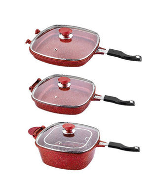 OMS 7 Piece Non Stick Granite Cookware Set - Red Or Grey