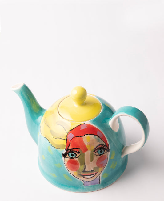 Olivia Artist Lady Teapot - Blue & Yellow