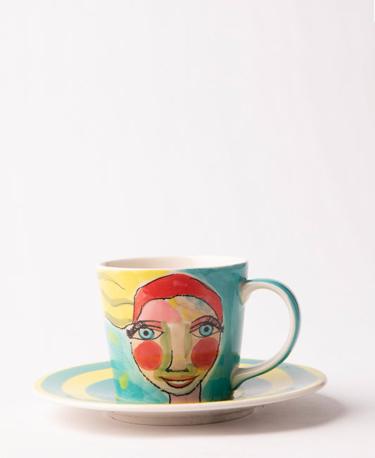 Olivia Artist Lady Cup & Saucer - Blue & Yellow