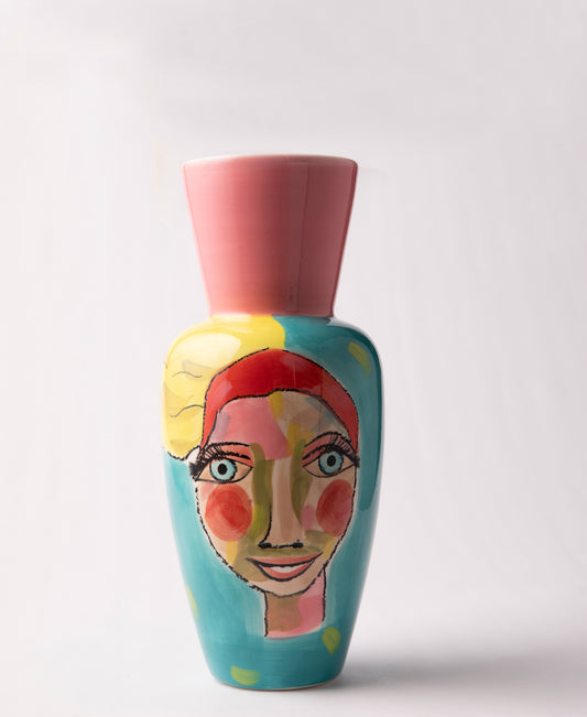 Olivia Artist Lady Vase - Blue & Pink