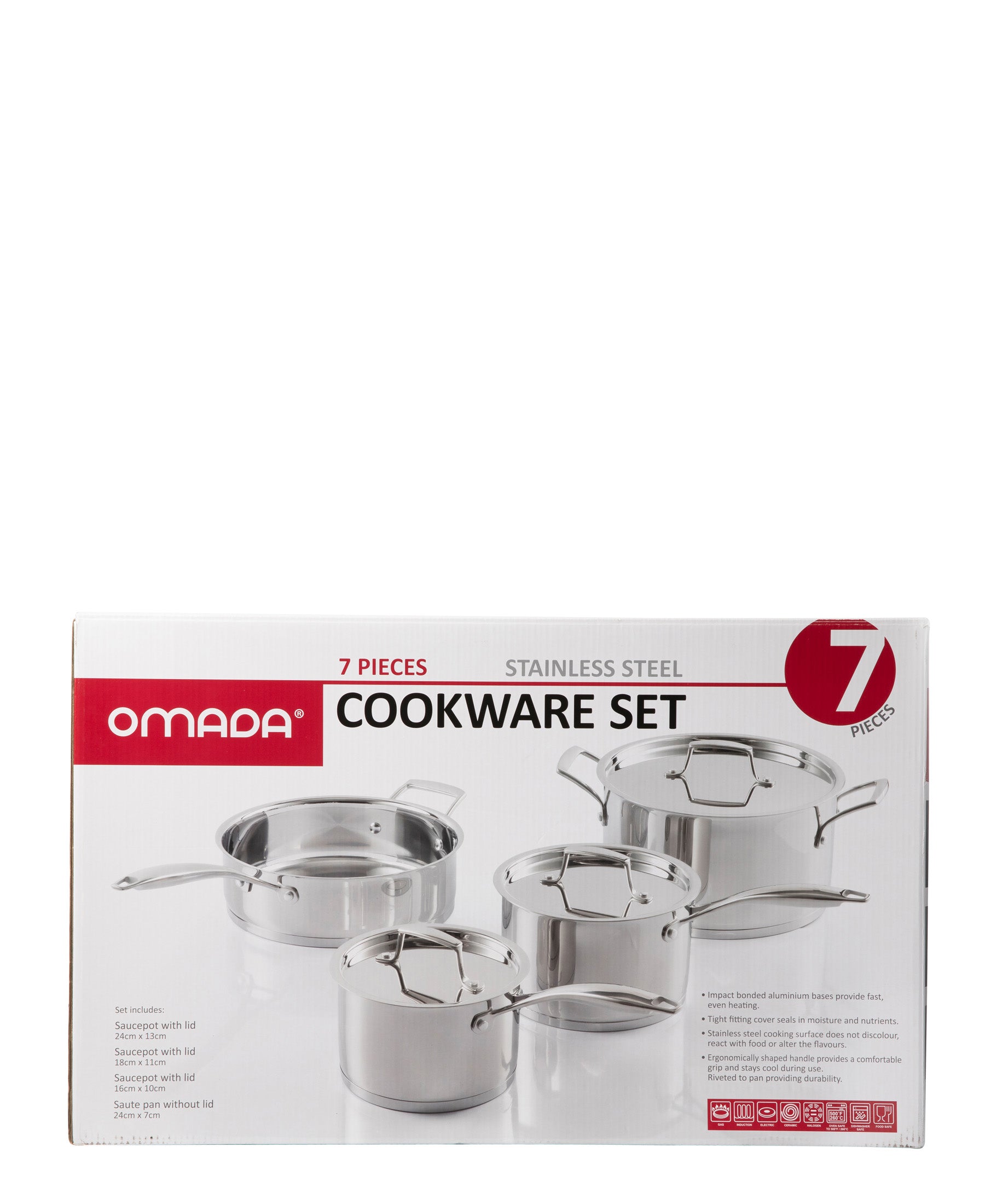 Omada 7 Piece Stainless Steel Cookware Set - Silver