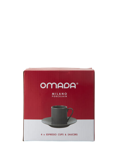 Omada Maxim Espresso Cup & Saucer 4 Piece - Dark Grey