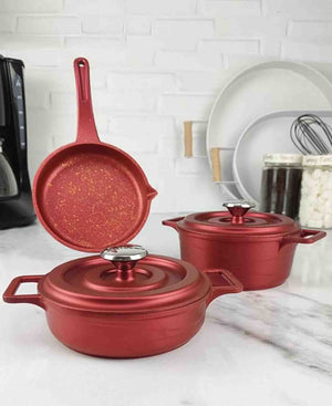 OMS 2-Piece 14cm Non-Stick Casting Pot with Lid - Red