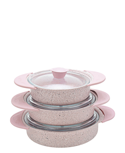 OMS 3015  Granite 6 Piece Cookware - Pink