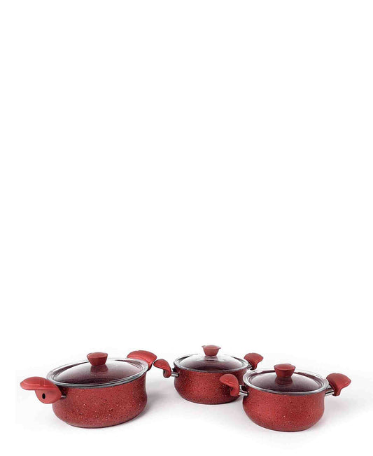 OMS 6 Piece Granite Cookware Pot Set - Red