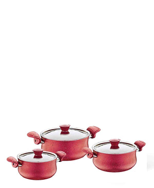 OMS 6 Piece Granite Cookware Pot Set - Red