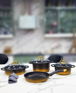 OMS 7 Piece Granite Cookware Pot Set - Gold