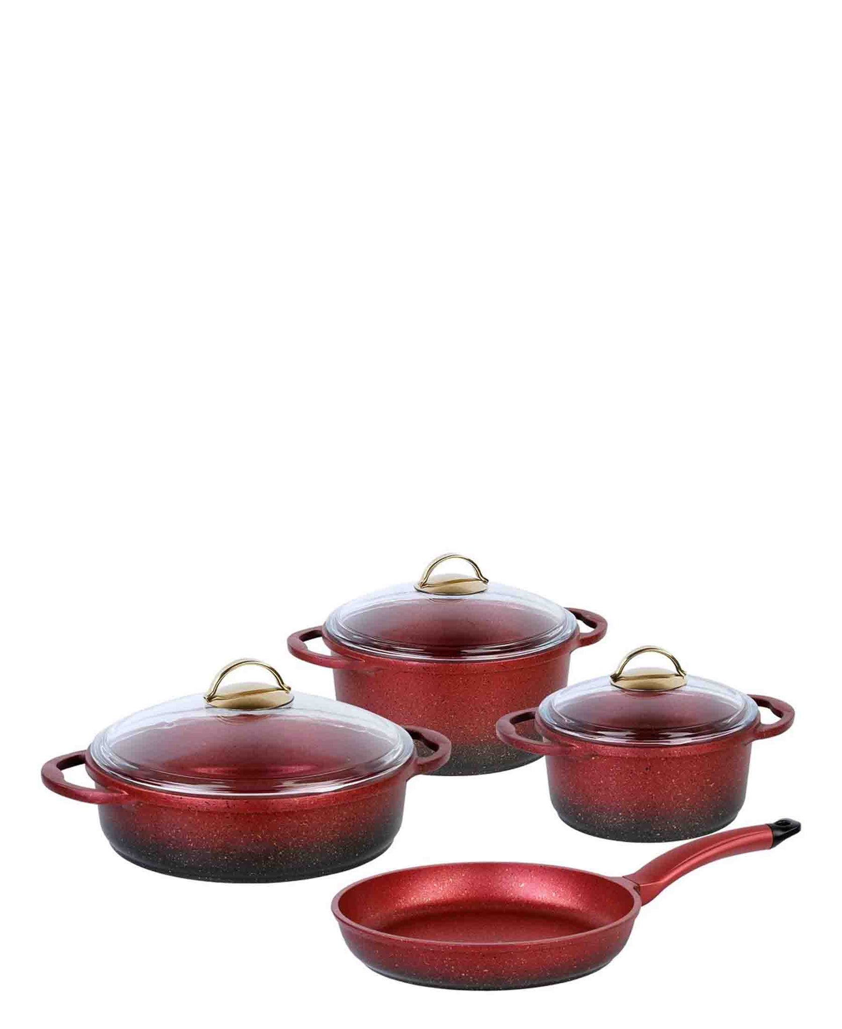 OMS 7 Piece Granite Cookware Pot Set - Red